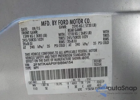 2015 Ford Edge Sport z USA, uszkodzony, nr VIN 2FMTK4AP0FBB94154